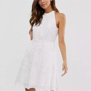 TED‎ BAKER LORENE Embroidered Halter Neck Skater Dress White | Size 4